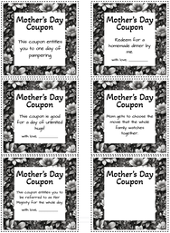 6 black and white images to be used for creating DIY coupons for Mom